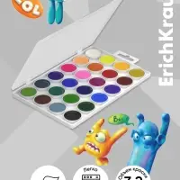 Акварель ErichKrause Jolly Friends, 24 цвета, матовые насыщенные цвета, пластиковая коробка с европодвесом