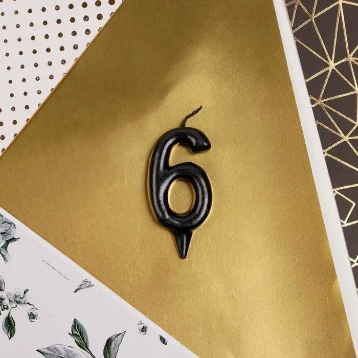 Свеча для торта, цифра «6», чёрная, 3 х 6 см Свеча для торта, цифра «6», чёрная, 3 х 6 см