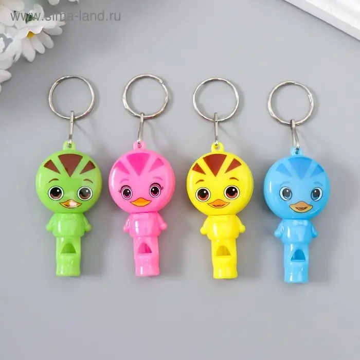 Фонарик брелок для ключей на кольце «Утёнок», свисток, мигает 6×3.2×1.3 см, МИКС Фонарик брелок для ключей на кольце «Утёнок», свисток, мигает 6×3.2×1.3 см, МИКС