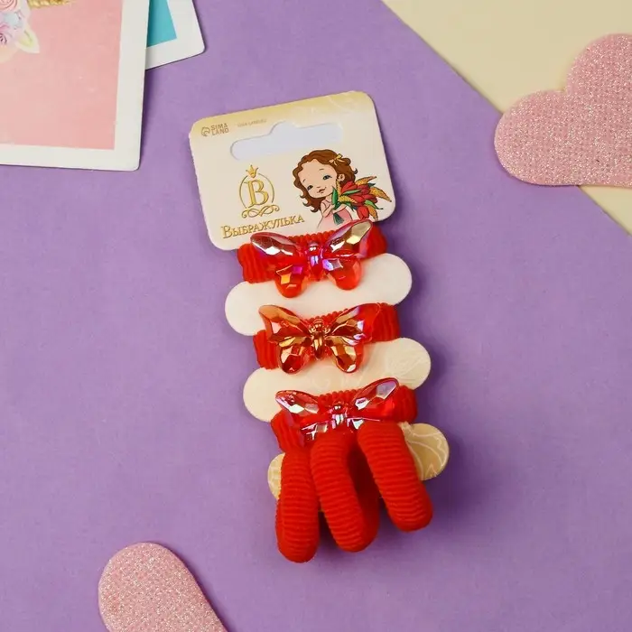 Резинка для волос  Резинка для волос "Нежность" (набор 6 шт) бабочка, красный