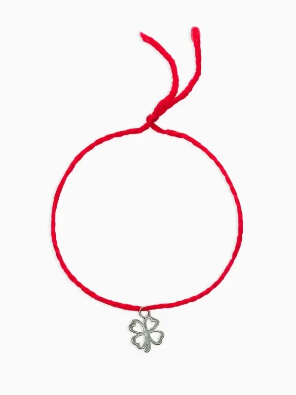 Браслет-оберег &laquo;Красная нить&raquo; шерстяная, на удачу, клевер, цвет серебро, 30 см