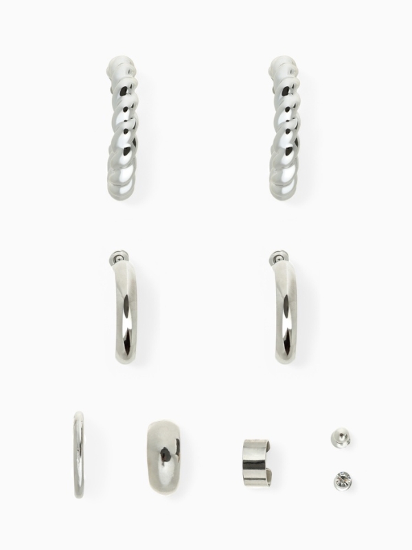 Набор серьги и каффы 9 шт. «Кольца» переплетение, цвет серебро