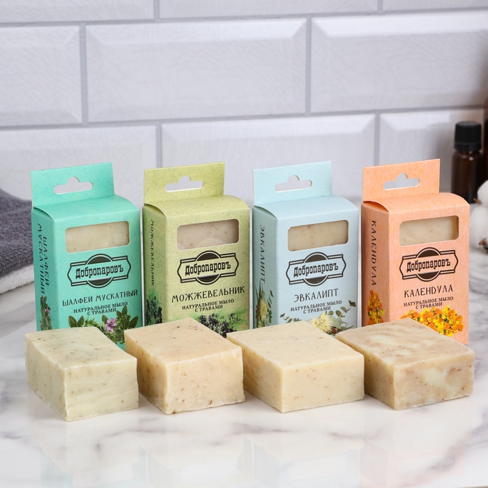 Натуральное мыло Натуральное мыло "Эвкалипт, Календула, Можжевельник, Шалфей" набор 4 шт по 100 г