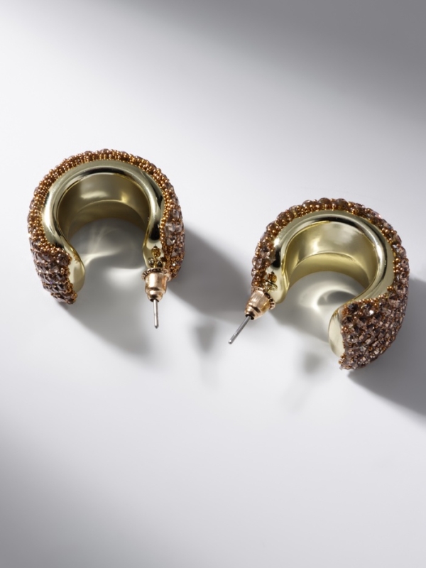 Серьги со стразами «Блеск» дуга, цвет золото