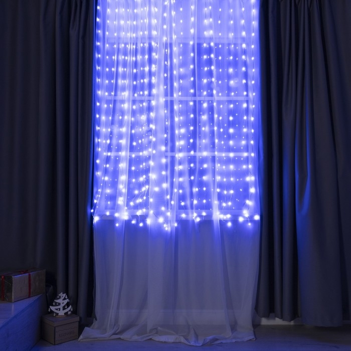 Умная гирлянда «Занавес» 2 × 2 м роса, IP20, серебристая нить, 400 LED, приложение, свечение RGB, USB