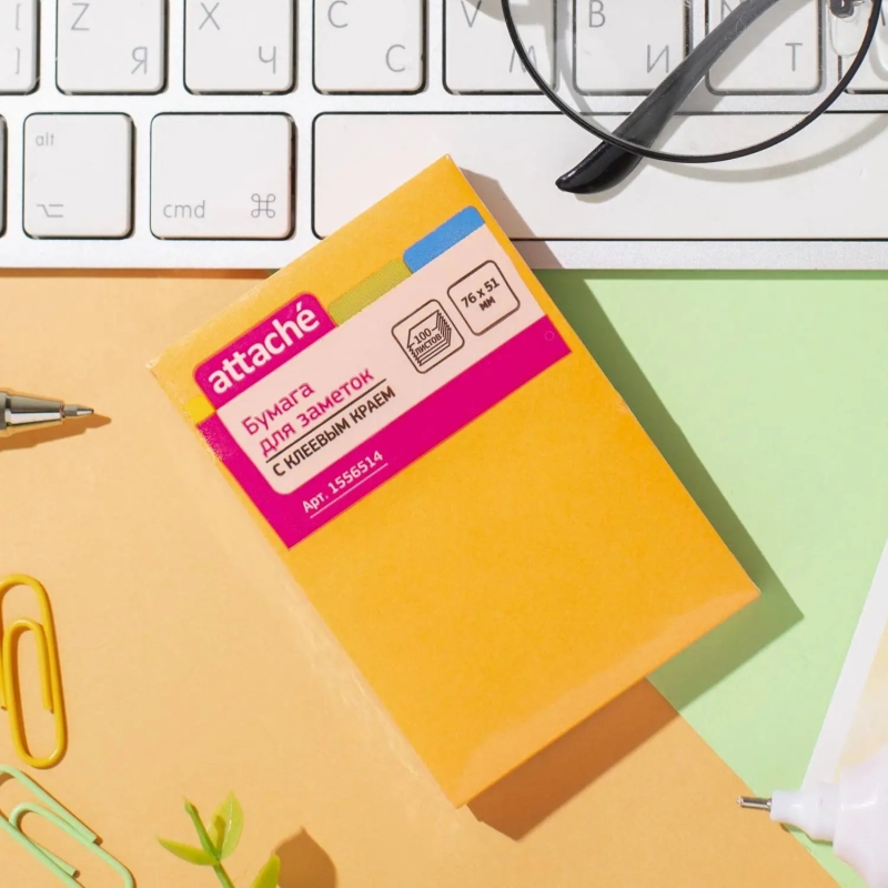 Стикеры Attache с клеев. краем 76х51, неон, оранж. 100л