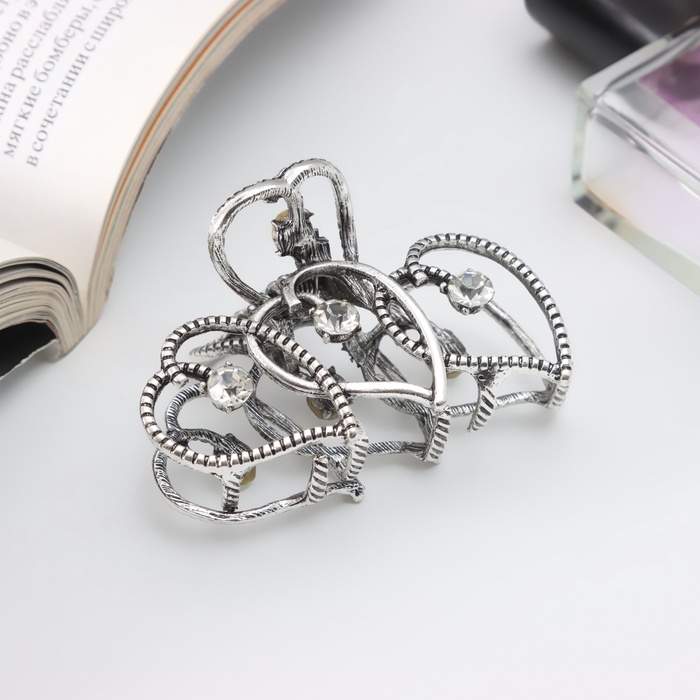 Краб для волос Краб для волос "Кэнди" сердца, 6 см, серебро