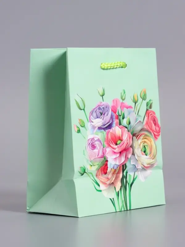 Пакет подарочный "Весенний букет" ламинированый 11,5 х 14,5 х 6,5 см