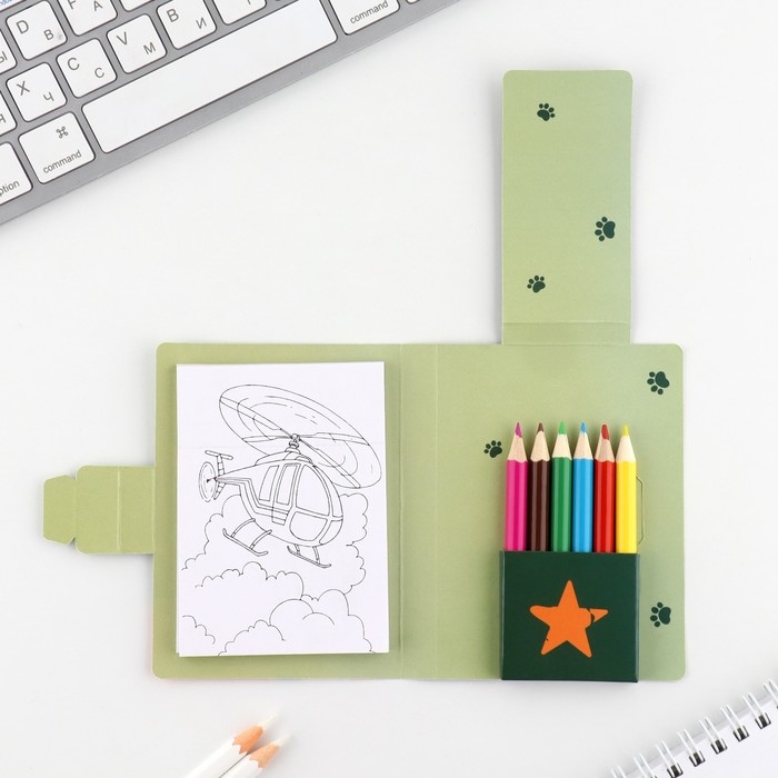 Набор: блок для записей с отрывными листами и заданиями + карандаши «Юному герою» Набор: блок для записей с отрывными листами и заданиями + карандаши «Юному герою»