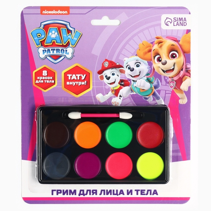 Грим для лица и тела, карандаши 6 цветов, блестки, аппликатор, тату Грим для лица и тела, карандаши 6 цветов, блестки, аппликатор, тату "Cкай", Щенячий патруль