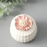 Шкатулка керамика "Розовый цветок" белая 7х7х6,5 см