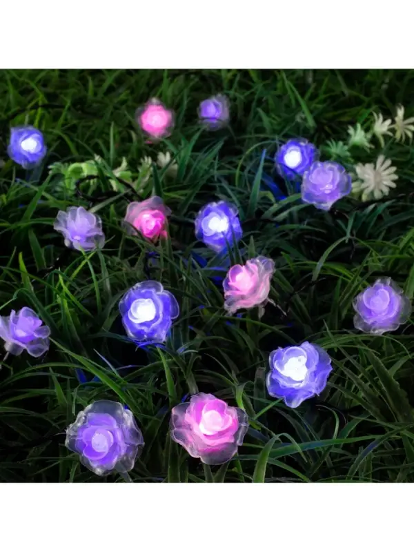 Гирлянда &laquo;Нить&raquo;, 4.5 м, уличная, с насадками &laquo;Цветок&raquo;, IP44, 30 LED, 2 режима, солнечная батарея, тёмная нить, свечение синее/фиолетовое/розовое