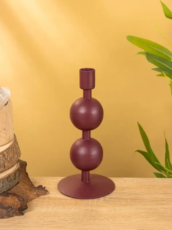Подсвечник на 1 свечу текстурный  Подсвечник на 1 свечу текстурный "Баклажановый" с 2 сферами 8,5х8,5х18 см