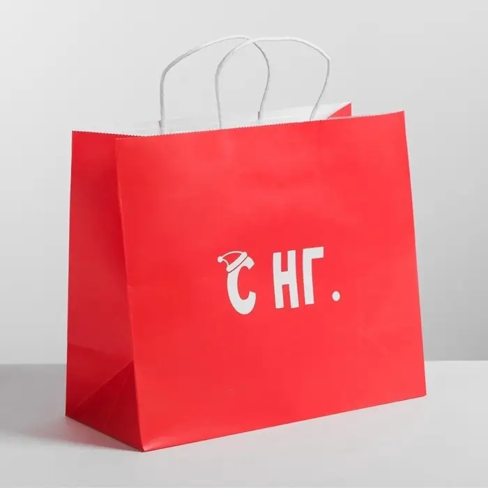 Пакет подарочный новогодний крафт &laquo;С НГ&raquo;, 32&times;28&times;15 см