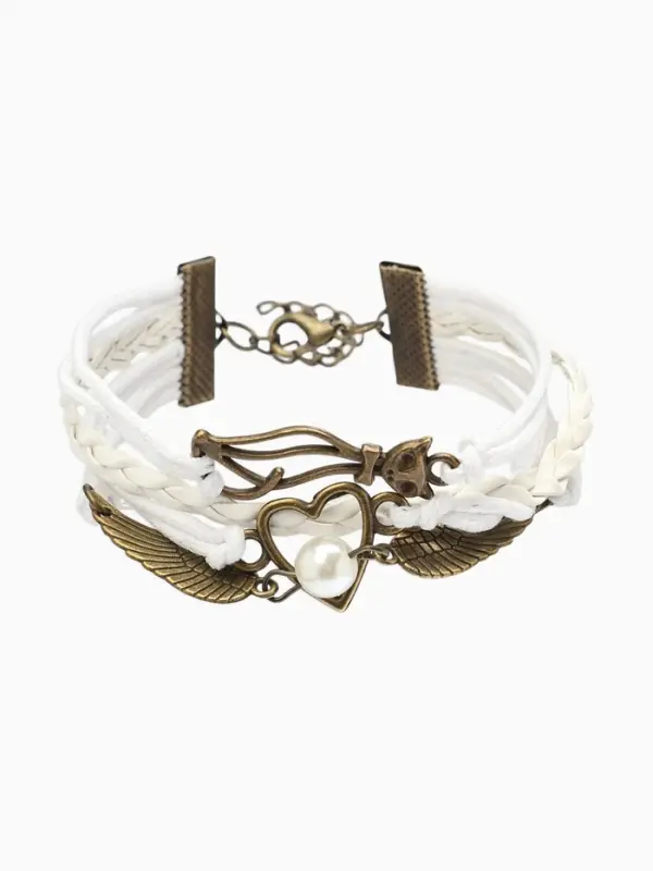 Браслет кожаный &laquo;Сердце, кошка и крылья&raquo;, L=17 см, белый