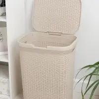 Корзина бельевая &laquo;Ротанг&raquo;, 60 л, 34.6&times;44.5&times;56 см, с крышкой, латте
