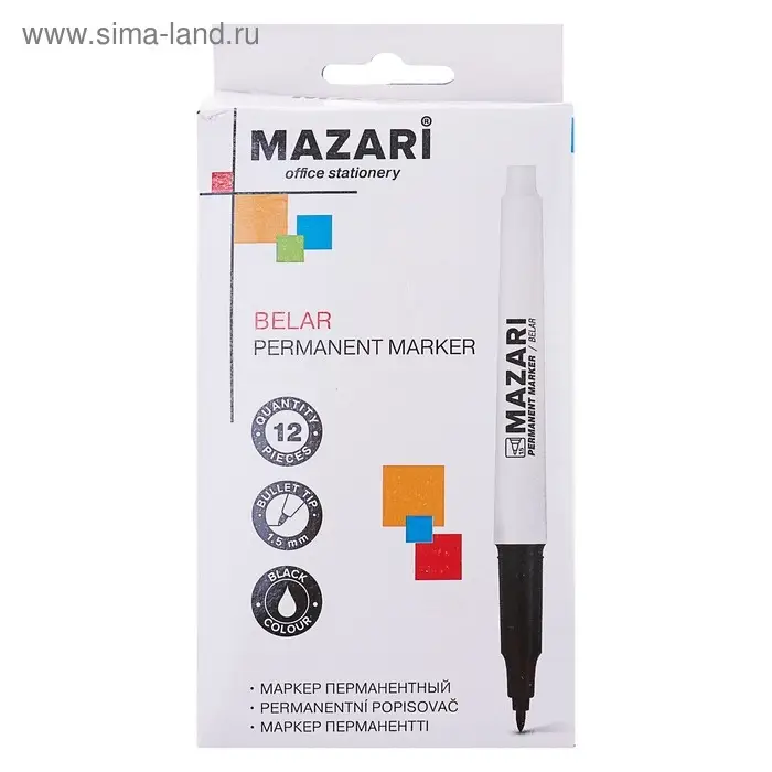 Маркер перманентный Mazari Belar, 1.5 мм, чёрный Маркер перманентный Mazari Belar, 1.5 мм, чёрный
