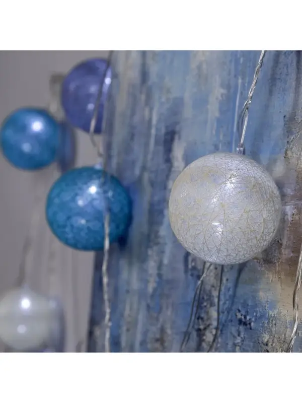 Гирлянда &laquo;Нить&raquo; 5 м с насадками &laquo;Клубки серо-зелёные&raquo;, IP20, прозрачная нить, 20 LED, свечение белое, 220 В