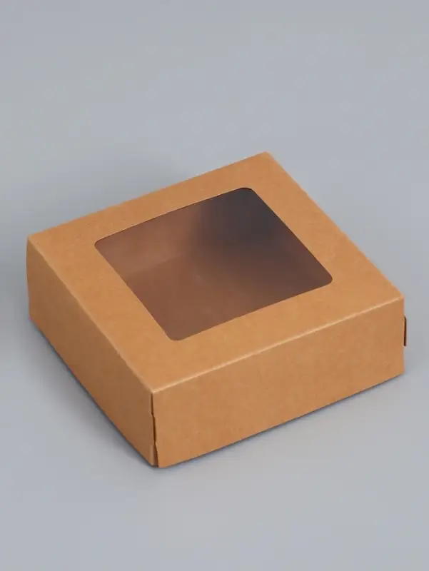 Коробка складная, с окном, крафт, 11.5&times;11.5&times;4 см