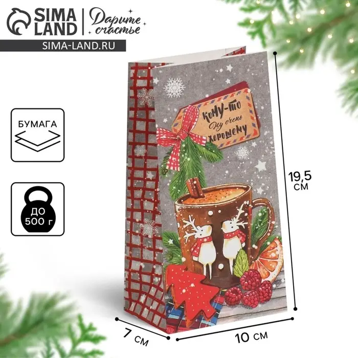 Пакет подарочный без ручек новогодний &laquo;Кому‒то ну очень хорошему&raquo;, 10&times;19.5&times;7 см