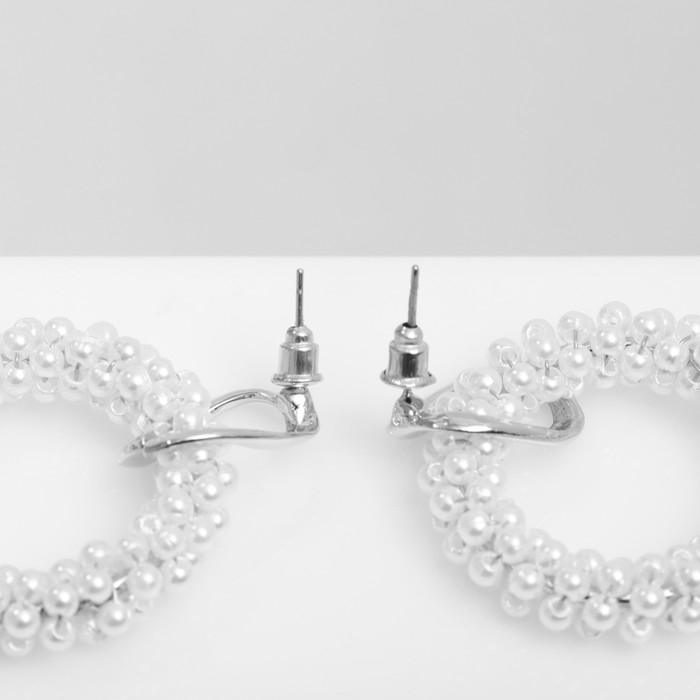 Серьги с жемчугом «Круги» на кольце, цвет белый в серебре Серьги с жемчугом «Круги» на кольце, цвет белый в серебре