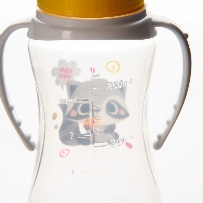 Бутылочка для кормления «Енотик», классическое горло, 250 мл., от 0 мес., приталенная, с ручками