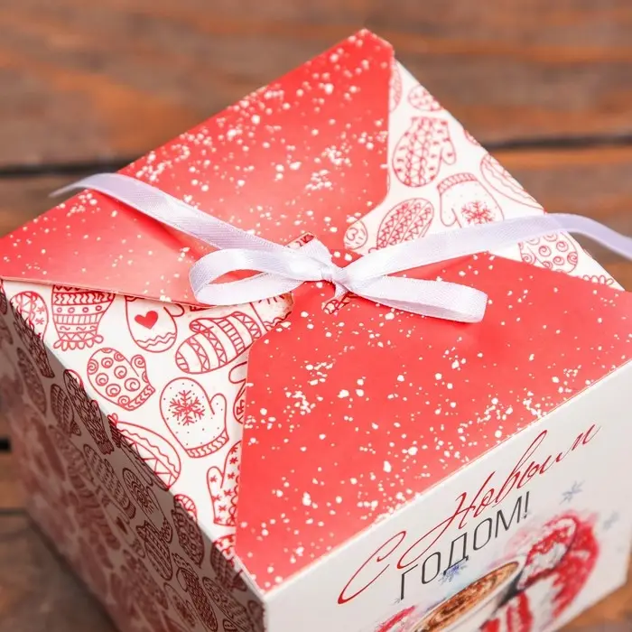 Коробка складная, подарочная новогодняя «Поздравление» 12×12×12 см