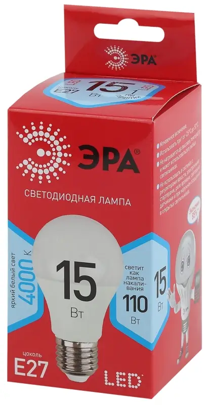 Лампа светодиодная LED 15 Вт 1200Лм 4000К груша нейтральный E27 220-240В LED A60-15W-840-E27 Red Line