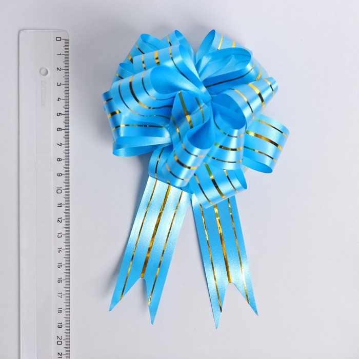Бант - шар №4,5 голубой, три золотых полосы Бант - шар №4,5 голубой, три золотых полосы