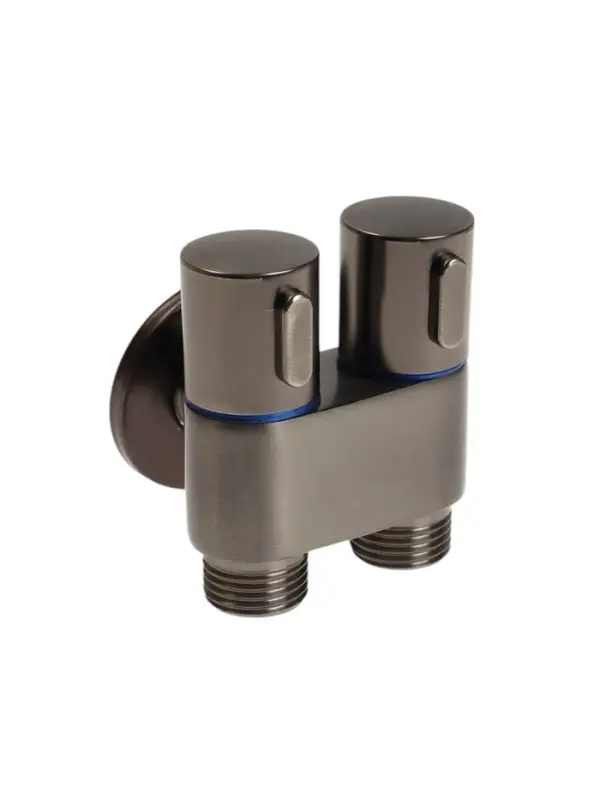 Кран двойной ZEIN engr, 1/2" &times; 1/2", два вентиля, кран-букса керамика, нерж. сталь, графит