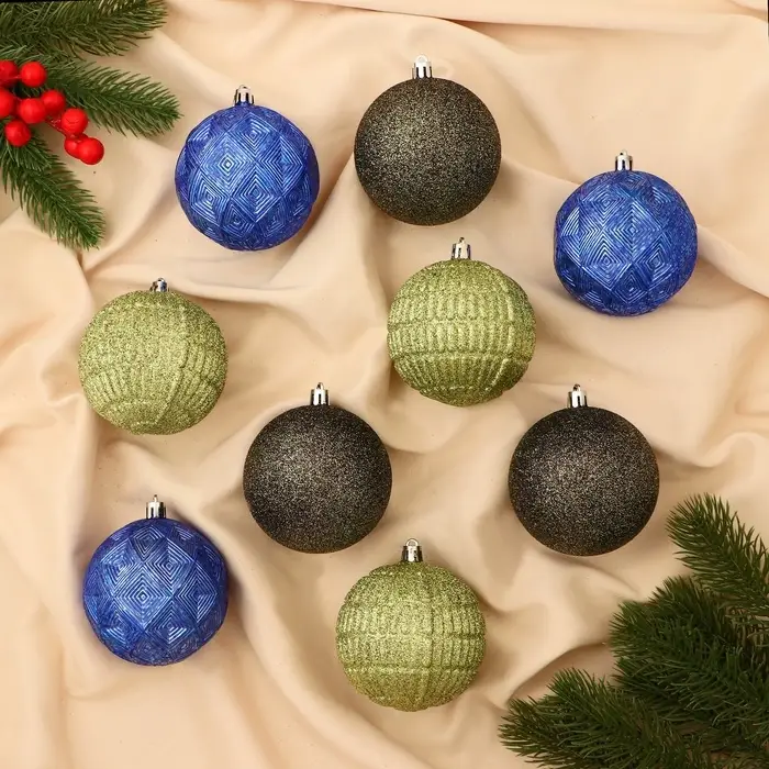 Ёлочные игрушки &laquo;Чудо - узоры&raquo;, шары новогодние, d=7.5 см, набор 9 шт., зелёный/синий