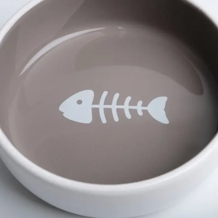 Миска &laquo;Рыбные кость&raquo;, 300 мл, 13.4&times;13.4&times;4 см, керамика, тёмно-бежевая, белая
