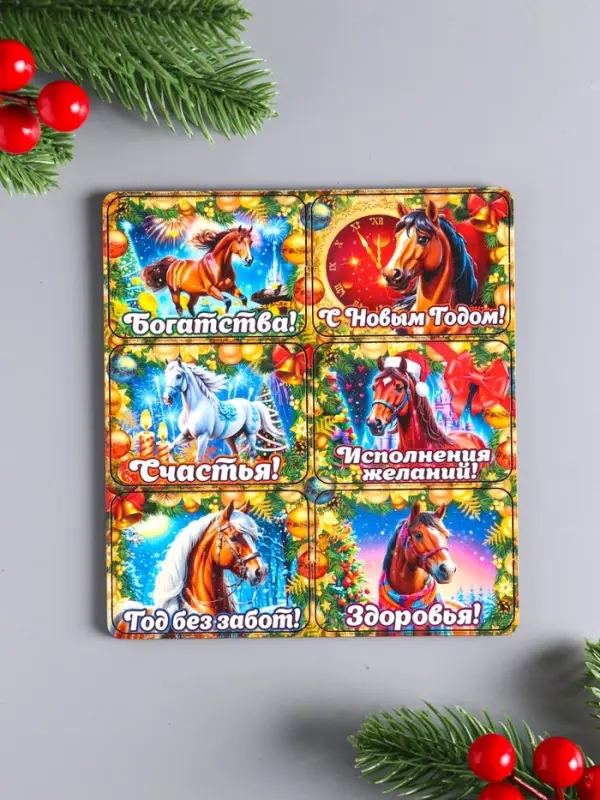 Набор новогодних магнитов 6 шт "Богатства" 6х4,5 см