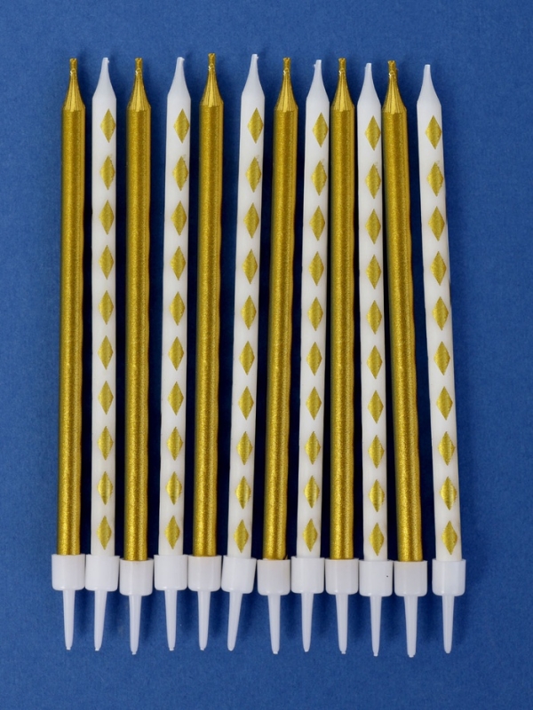 Набор свечей для торта Набор свечей для торта "Ромбики", 12 шт, золотой и белый