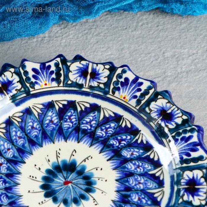 Тарелка Риштанская Керамика Тарелка Риштанская Керамика "Цветы", синяя, рельефная, 17см