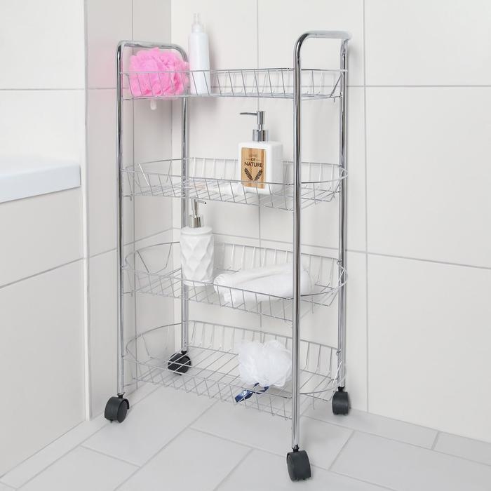 Этажерка напольная 4-х секционная Доляна, на колёсиках, 50×27×79 см, цвет хром Этажерка напольная 4-х секционная Доляна, на колёсиках, 50×27×79 см, цвет хром