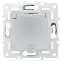 SKANDY Розетка 1-местная с заземлением с защитными шторками и крышкой 16А IP44 SK-R11S серебряный IEK