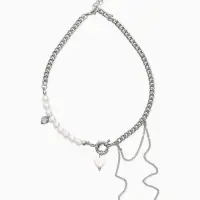 Колье с подвеской на цепочке &laquo;Сердце с жемчугом&raquo;, керамика, L=35 + удлинитель 5 см, белое в серебре