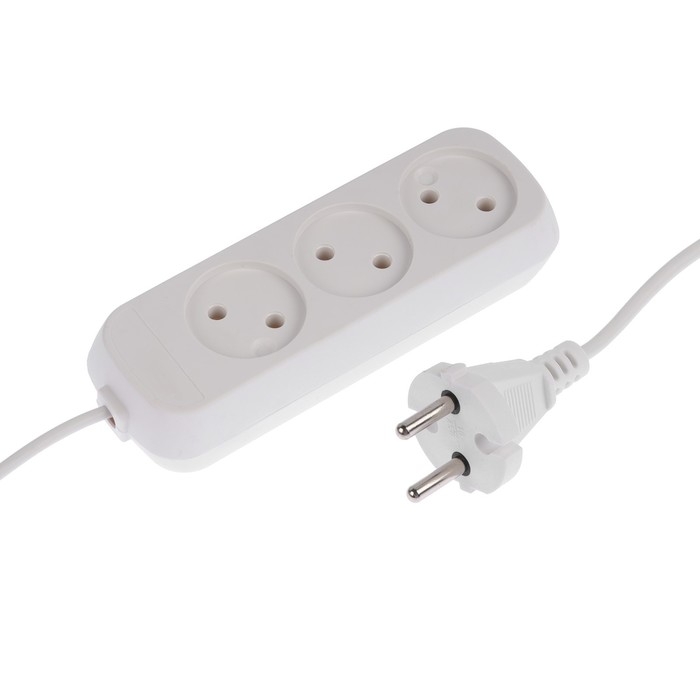 Удлинитель 3 розетки, 3 м, 10 А, 2200 Вт, ПВС 2х0.75 мм2, без з/к, белый Удлинитель 3 розетки, 3 м, 10 А, 2200 Вт, ПВС 2х0.75 мм2, без з/к, белый