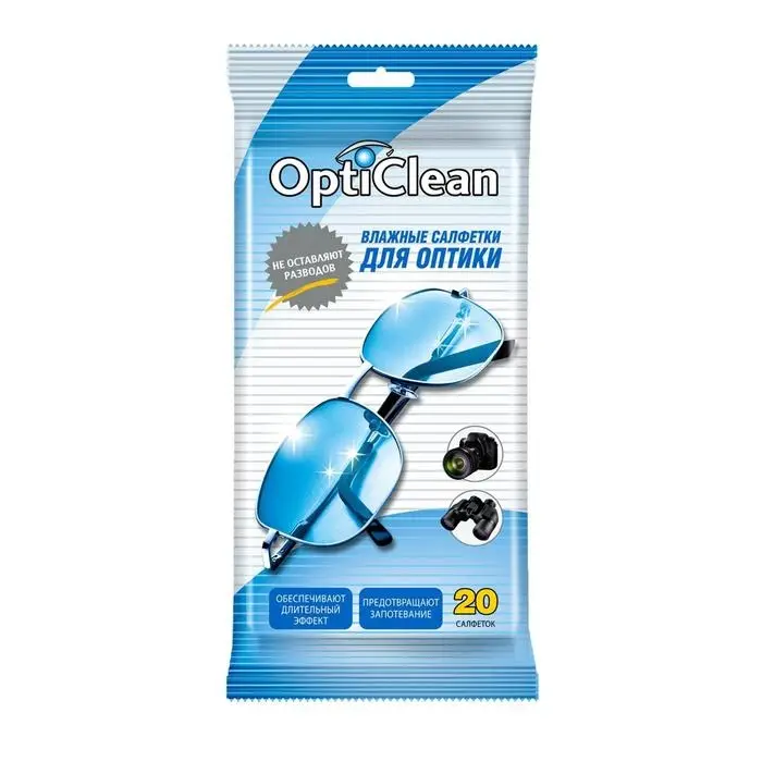 Влажные салфетки OptiClean, для оптики, 20 шт Влажные салфетки OptiClean, для оптики, 20 шт