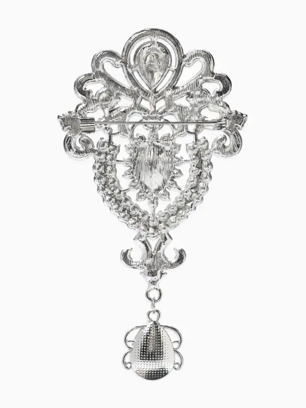 Брошь &laquo;Императрица&raquo;, вензеля, цвет белый в серебре