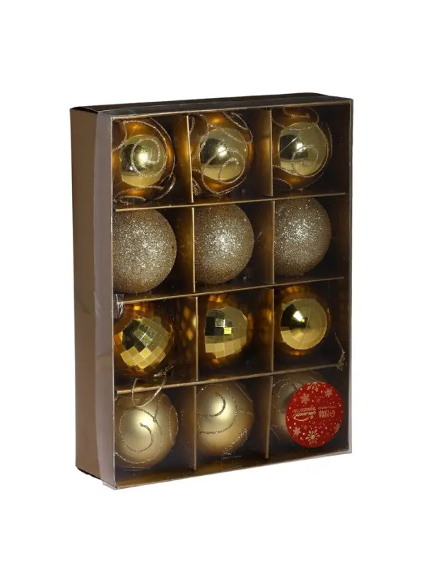 Ёлочные игрушки &laquo;Глория&raquo;, шары новогодние, d=6 см, набор 12 шт., золотистый