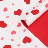 Пленка для цветов, "Сердца на белом", красная, 57х57 см