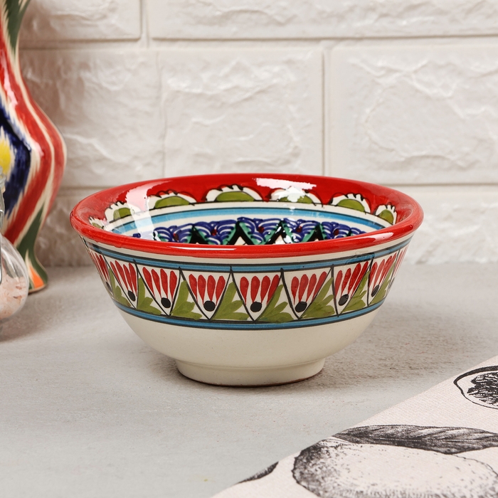 Коса Риштанская Керамика  Коса Риштанская Керамика "Узоры" красная, 15,5 см, средняя,