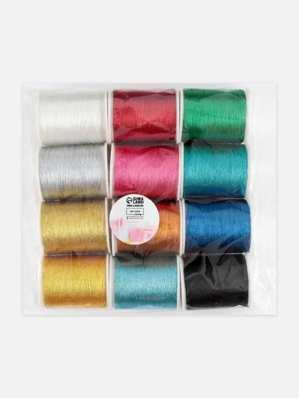 Нитки металлизированные, 91&plusmn;1 м, набор 12 шт., разноцветные