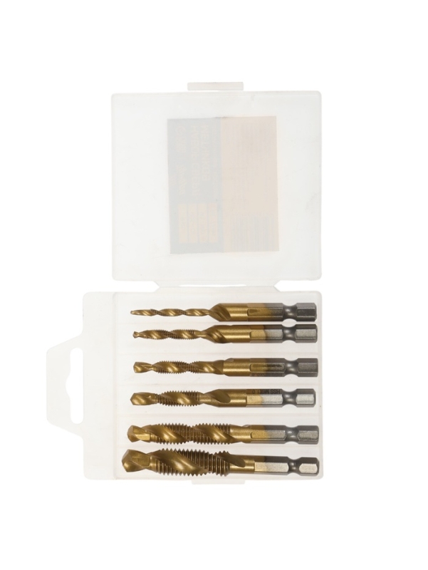 Набор сверл-метчиков ТУНДРА, HSS - Co, шестигранный хвостовик, М3 - М10, 65 - 72 мм, 6 шт.   1065481 Набор сверл-метчиков ТУНДРА, HSS - Co, шестигранный хвостовик, М3 - М10, 65 - 72 мм, 6 шт.   1065481