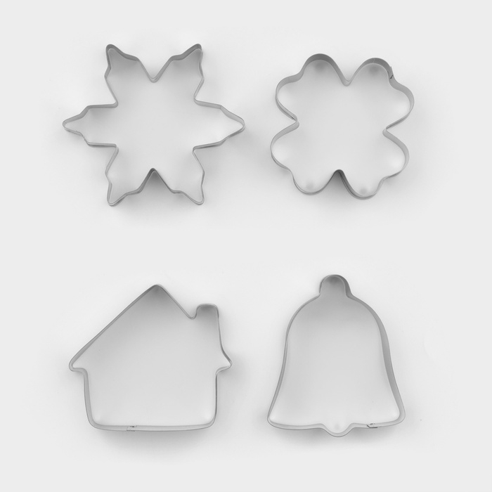 Набор форм для вырезания печенья Доляна «Снежинка. Домик. Колокольчик. Клевер», 4 шт Набор форм для вырезания печенья Доляна «Снежинка. Домик. Колокольчик. Клевер», 4 шт