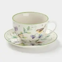 Сервиз чайный Доляна &laquo;Зелёный сад&raquo;, 12 предметов: 6 чашек 220 мл, 6 блюдец d=13 см, фарфор