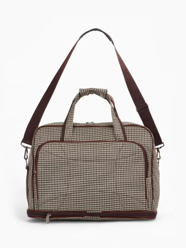 Сумка дорожная на молнии, наружный карман, длинный ремень, бежевая/коричневая