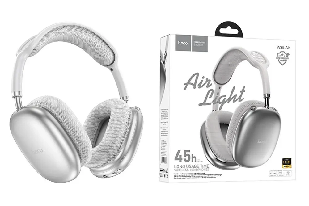 Наушники W35 Air Wireless Headset Long Usage Time HOCO серебро